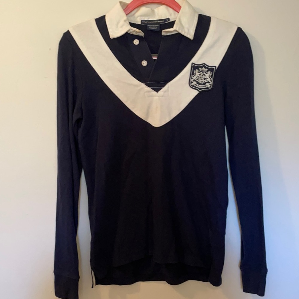 Ralph Lauren Sport Collared Navy Long Sleeve Top